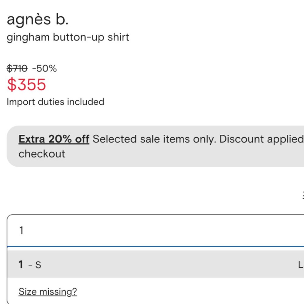 Agnès B. Paris Gingham Button-Up Shirt Black White Size 1/Small - Picture 12 of 14